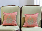 Satin Cushion or Pillow Cover with Golden Flower & Leaf, Set of 2 Cushion Cover La Vie Bien Satin Cushion or Pillow Cover with Golden Flower & Leaf, Set of 2