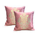 Satin Cushion or Pillow Cover with Golden & Ivory Embroidery, Set of 2 Cushion Cover La Vie Bien Satin Cushion or Pillow Cover with Golden & Ivory Embroidery, Set of 2