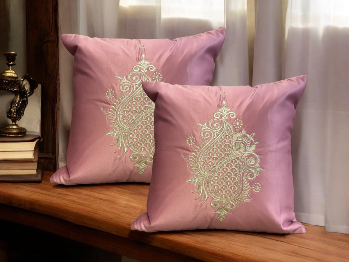 Satin Cushion or Pillow Cover with Koyari Embroidery, Set of 2 Cushion Cover La Vie Bien Satin Cushion or Pillow Cover with Koyari Embroidery, Set of 2
