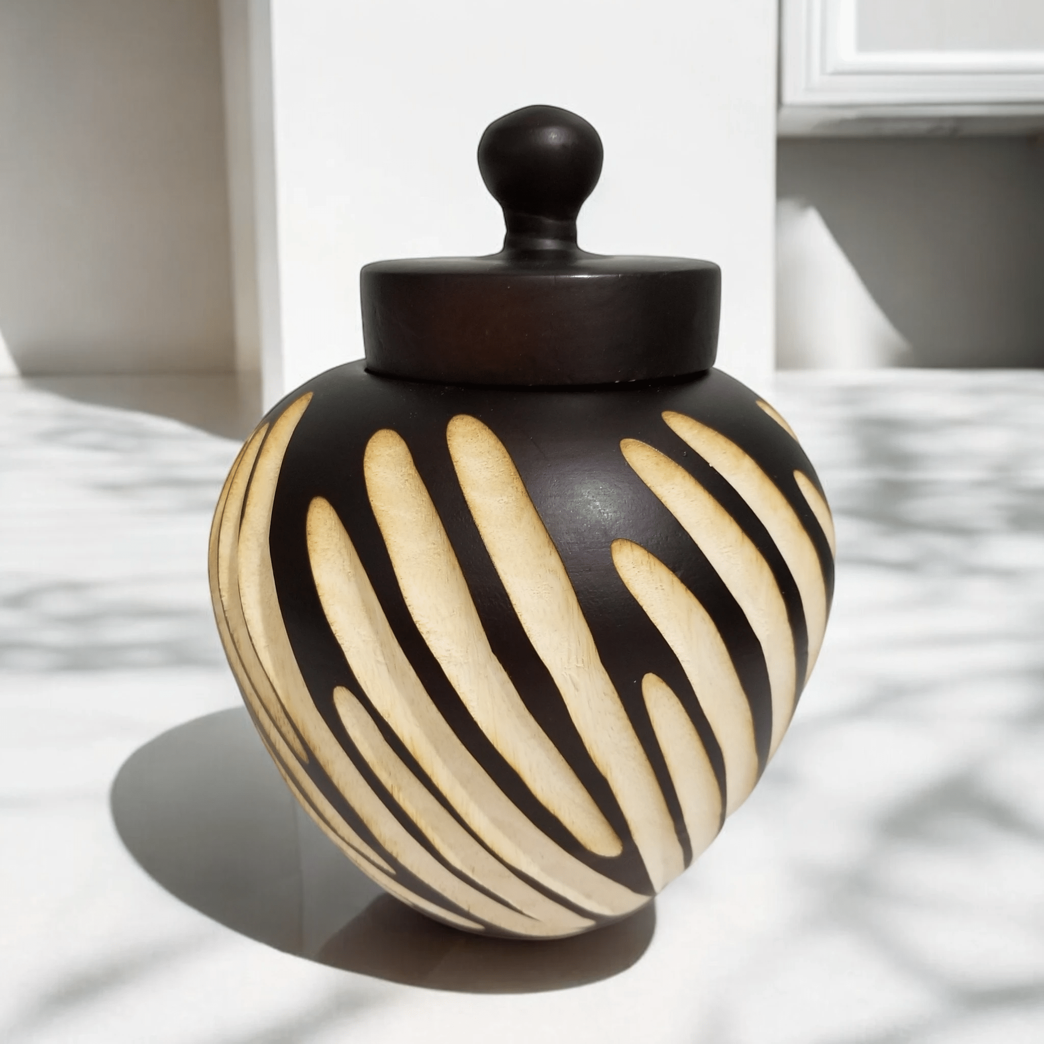 Savanna Bloom Handcrafted Wooden Jar by Music Frog Co