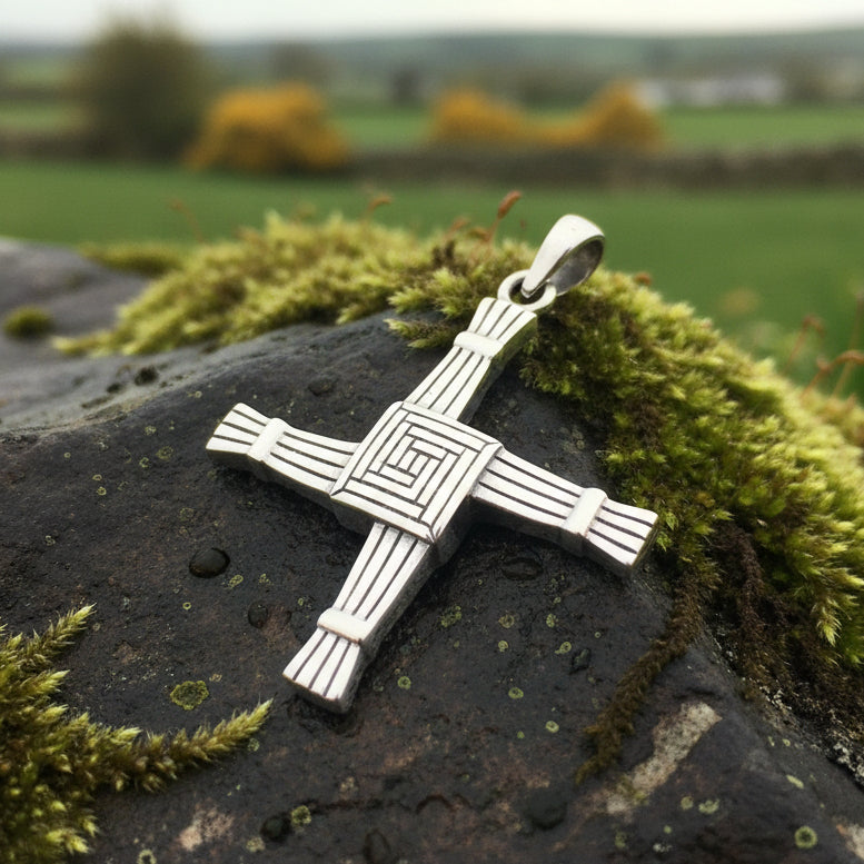 Large Irish Saint Brigid’s Cross Necklace in Sterling Silver