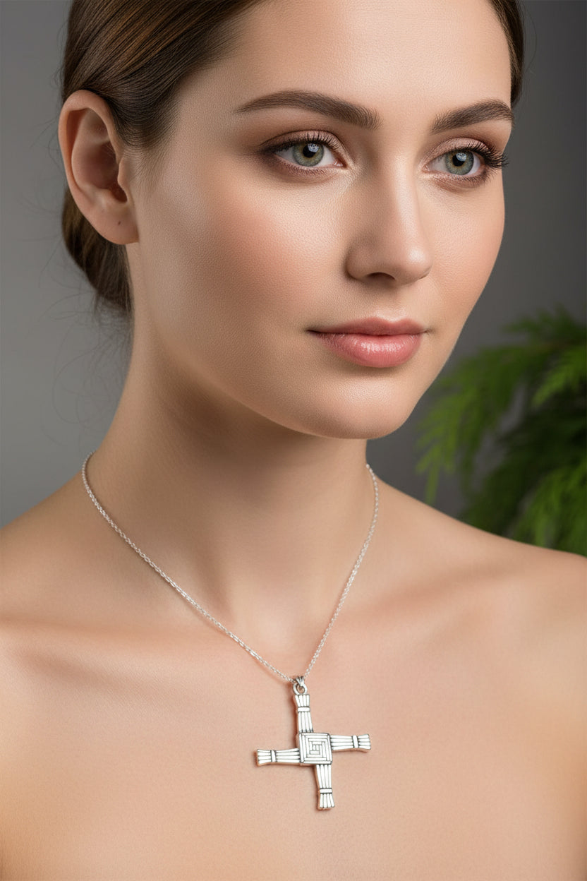 Large Irish Saint Brigid’s Cross Necklace in Sterling Silver