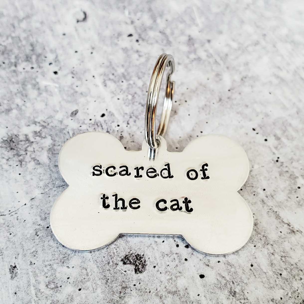 SCARED OF THE CAT Bone - Shaped Pet Tag Pet Tags La Vie Bien SCARED OF THE CAT Bone - Shaped Pet Tag