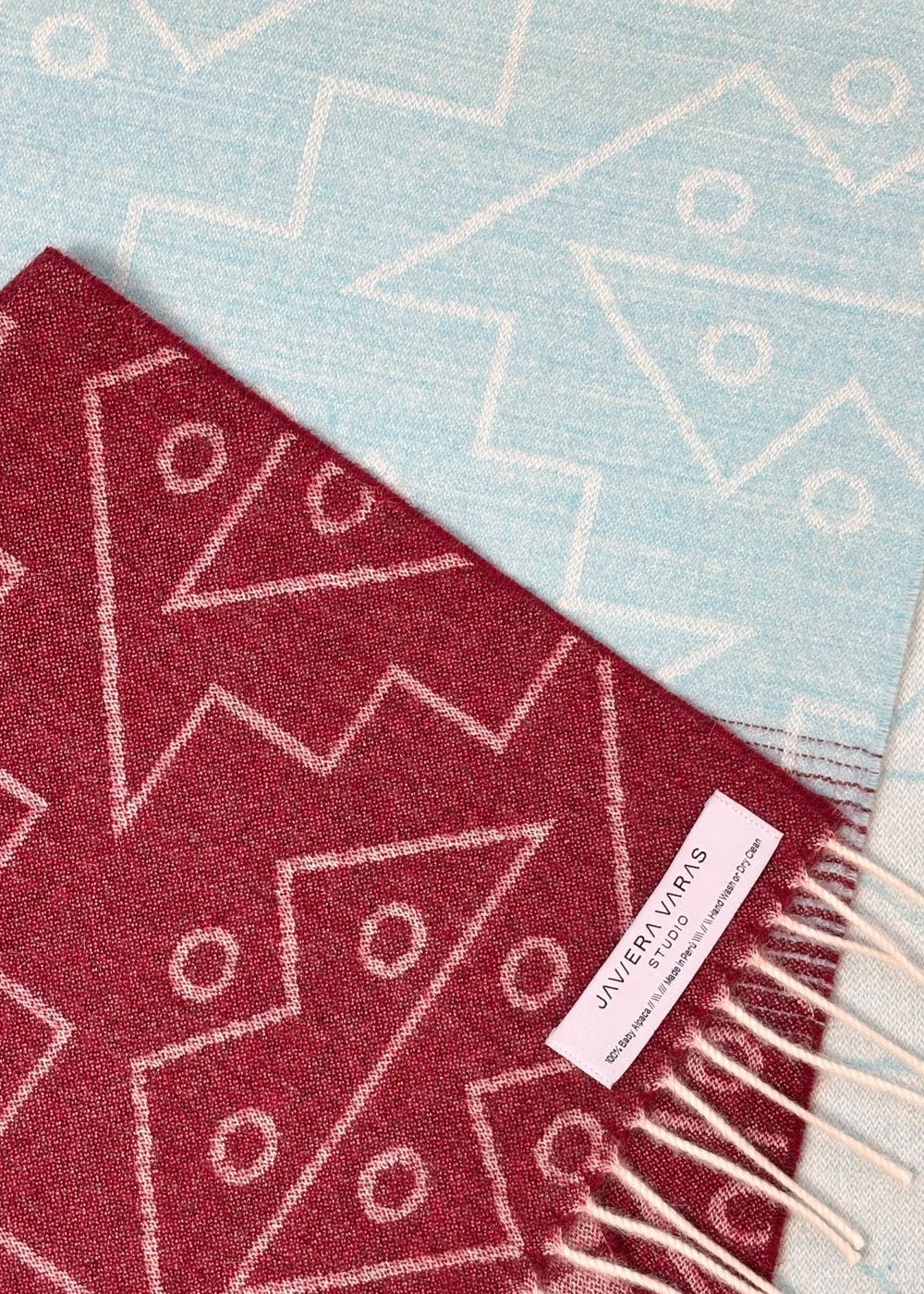 SCARF - Baby Alpaca burgundy / light blue by JAVIERA VARAS STUDIO