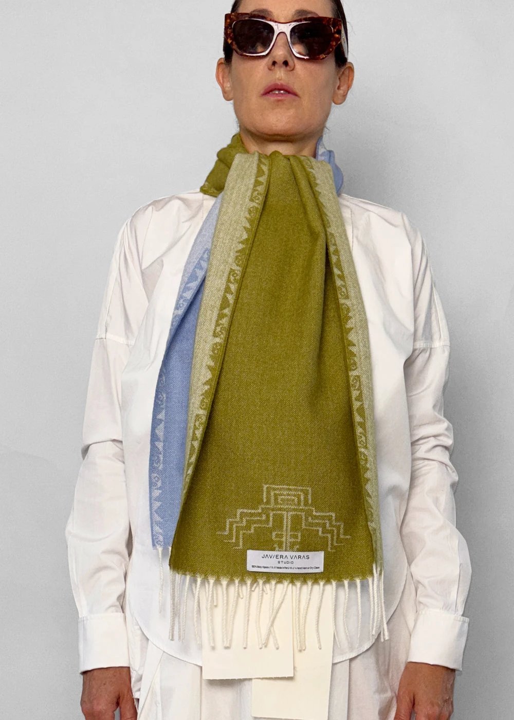 SCARF - Baby Alpaca moss green / light blue by JAVIERA VARAS STUDIO