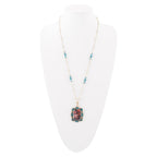 Scenic Red Florals Blue Apatite Golden Pendant Necklace by Barse Jewelry