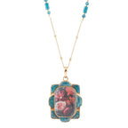 Scenic Red Florals Blue Apatite Golden Pendant Necklace by Barse Jewelry