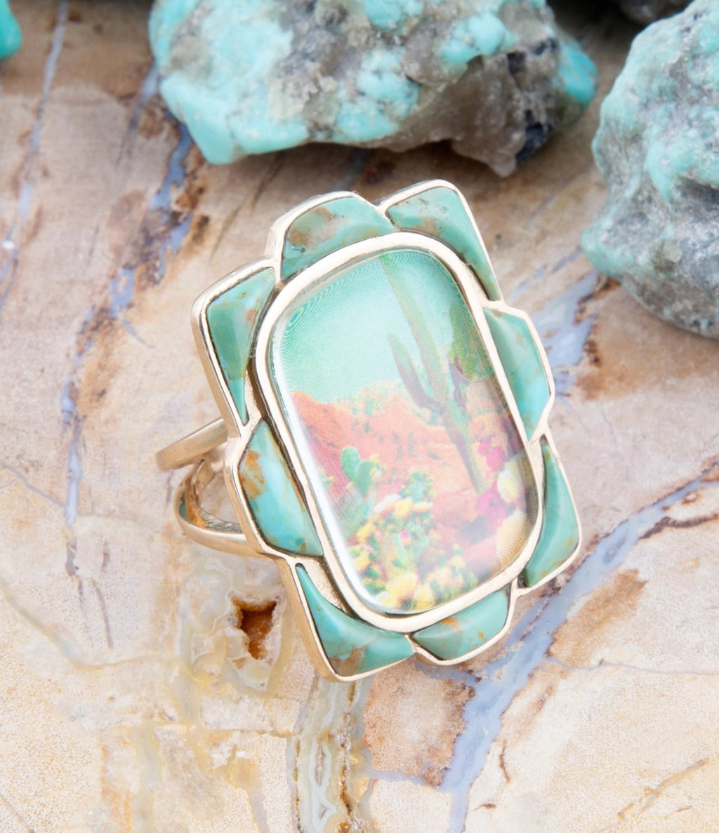 Scenic Desert Sedona Blue Turquoise Golden Ring by Barse Jewelry