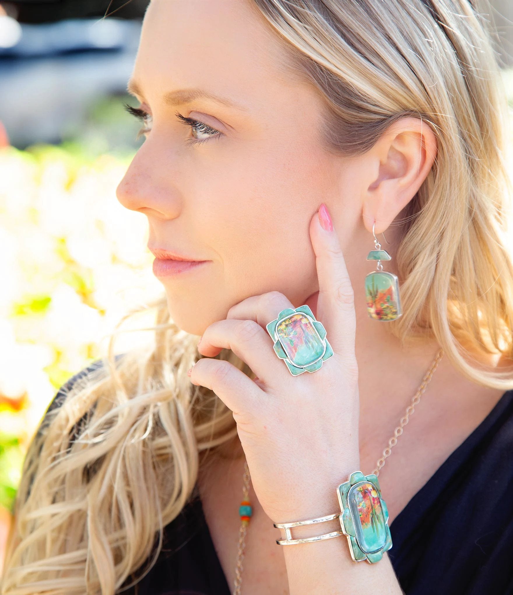 Scenic Desert Sedona Blue Turquoise Golden Ring by Barse Jewelry