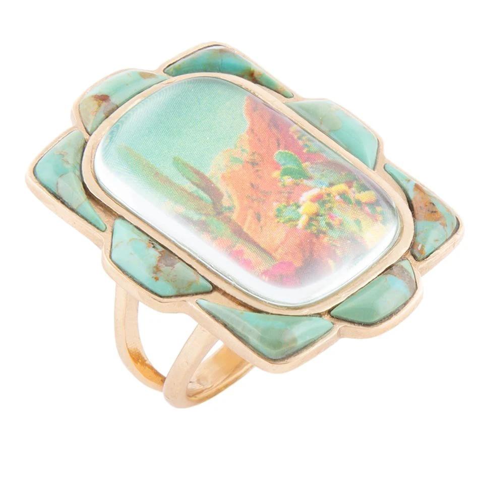 Scenic Desert Sedona Blue Turquoise Golden Ring by Barse Jewelry