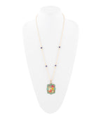 Scenic Floral and Blue Turquoise Golden Pendant Necklace