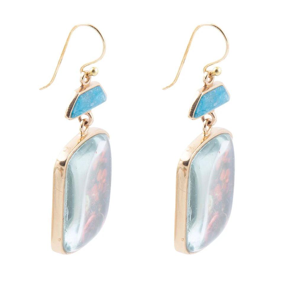 Scenic Dark Florals Blue Apatite Golden Drop Earrings by Barse Jewelry