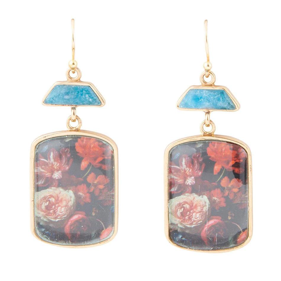 Scenic Dark Florals Blue Apatite Golden Drop Earrings by Barse Jewelry