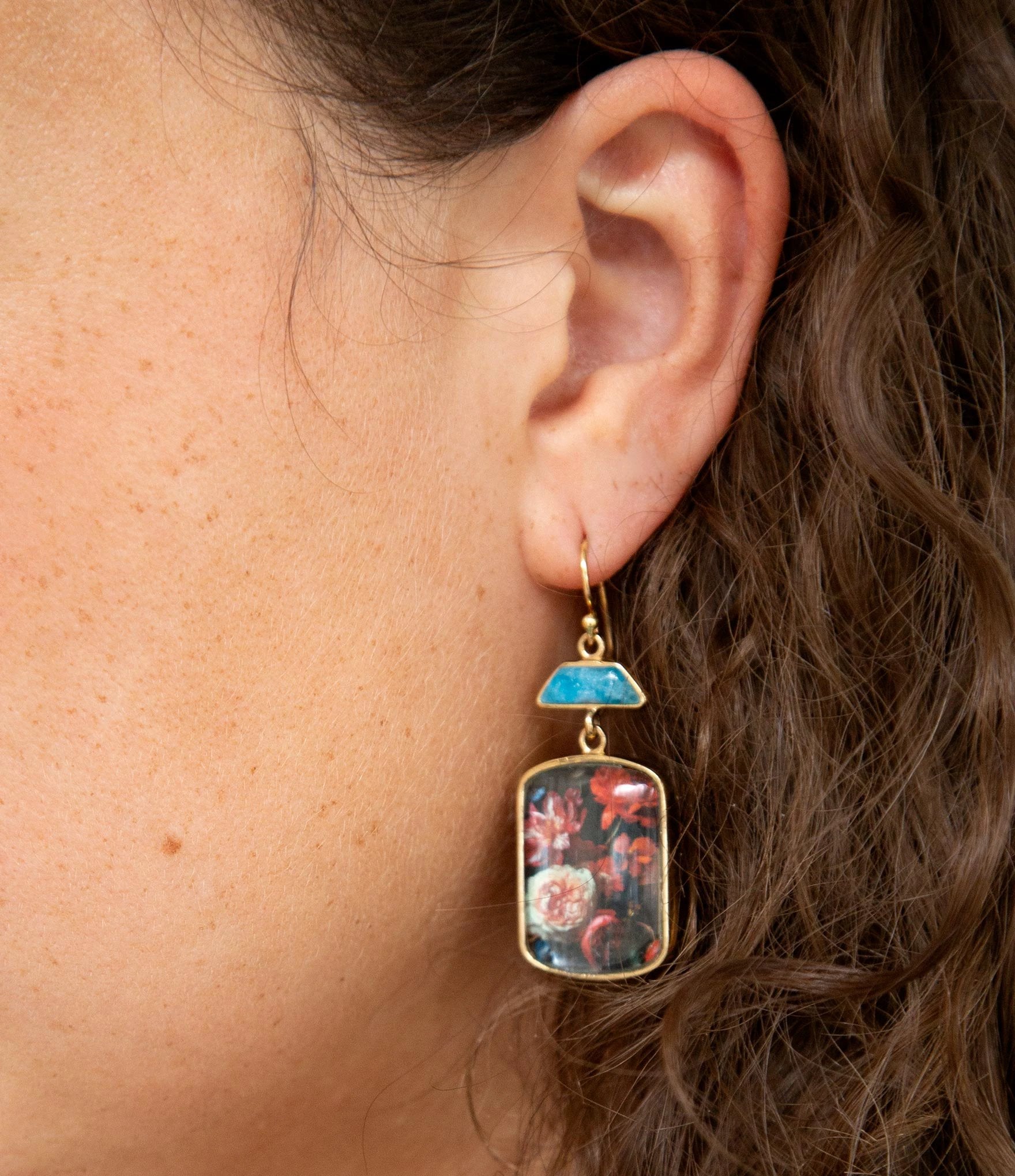 Scenic Dark Florals Blue Apatite Golden Drop Earrings by Barse Jewelry