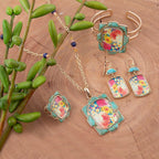 Scenic Floral Blue Turquoise Golden Earrings Earrings La Vie Bien Scenic Floral Blue Turquoise Golden Earrings