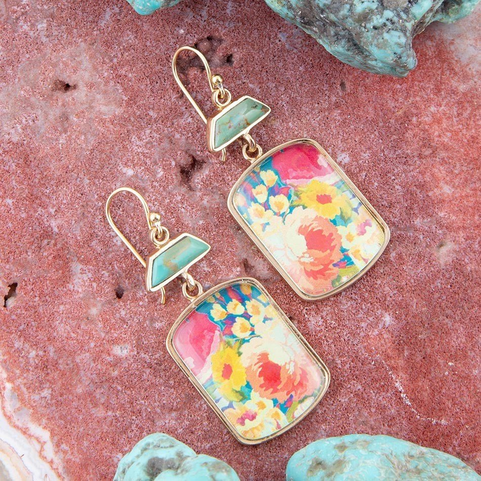 Scenic Floral Blue Turquoise Golden Earrings Earrings La Vie Bien Scenic Floral Blue Turquoise Golden Earrings