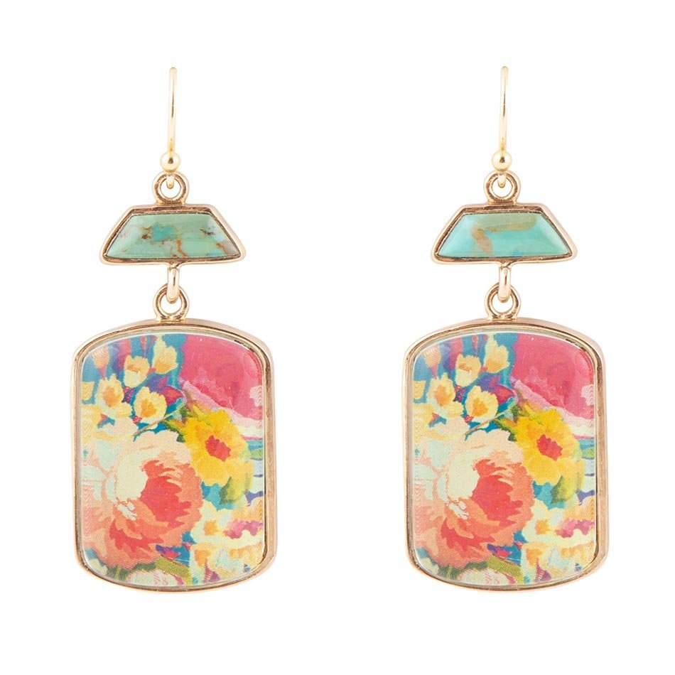 Scenic Floral Blue Turquoise Golden Earrings Earrings La Vie Bien Scenic Floral Blue Turquoise Golden Earrings