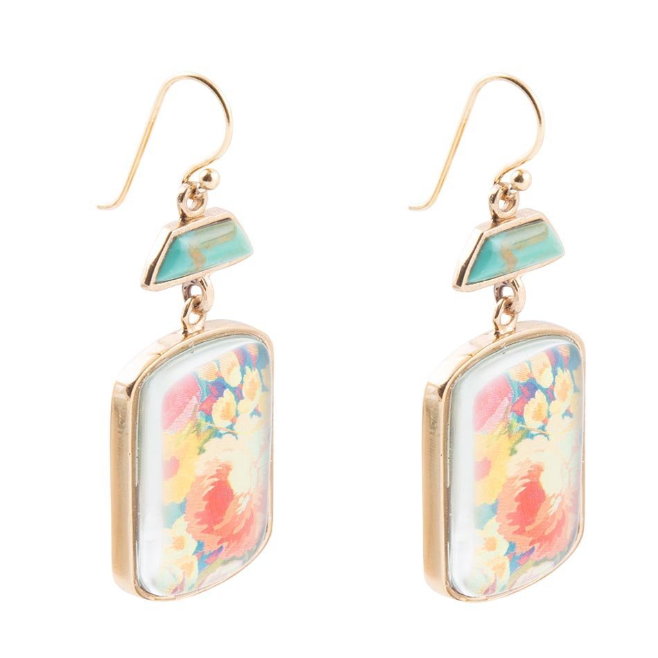 Scenic Floral Blue Turquoise Golden Earrings Earrings La Vie Bien Scenic Floral Blue Turquoise Golden Earrings
