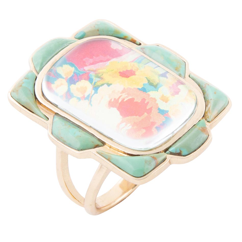 Scenic Floral Blue Turquoise Golden Ring Rings La Vie Bien Scenic Floral Blue Turquoise Golden Ring