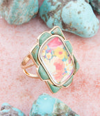 Scenic Floral Blue Turquoise Golden Ring Rings La Vie Bien Scenic Floral Blue Turquoise Golden Ring