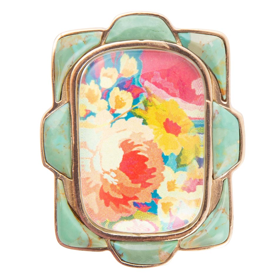 Scenic Floral Blue Turquoise Golden Ring Rings La Vie Bien Scenic Floral Blue Turquoise Golden Ring