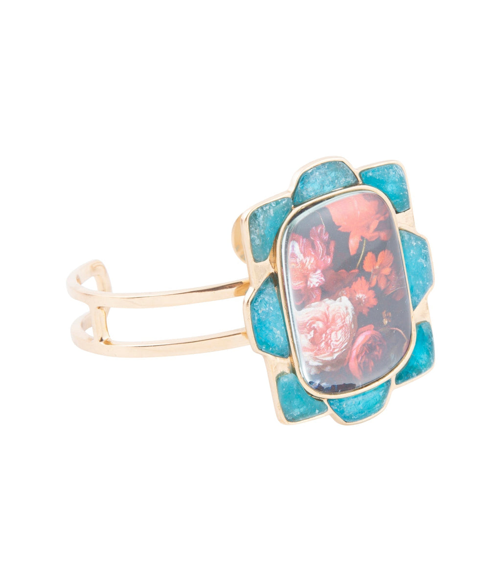 Scenic Red Floral Blue Apatite Golden Cuff Bracelet Bracelets La Vie Bien Scenic Red Floral Blue Apatite Golden Cuff Bracelet