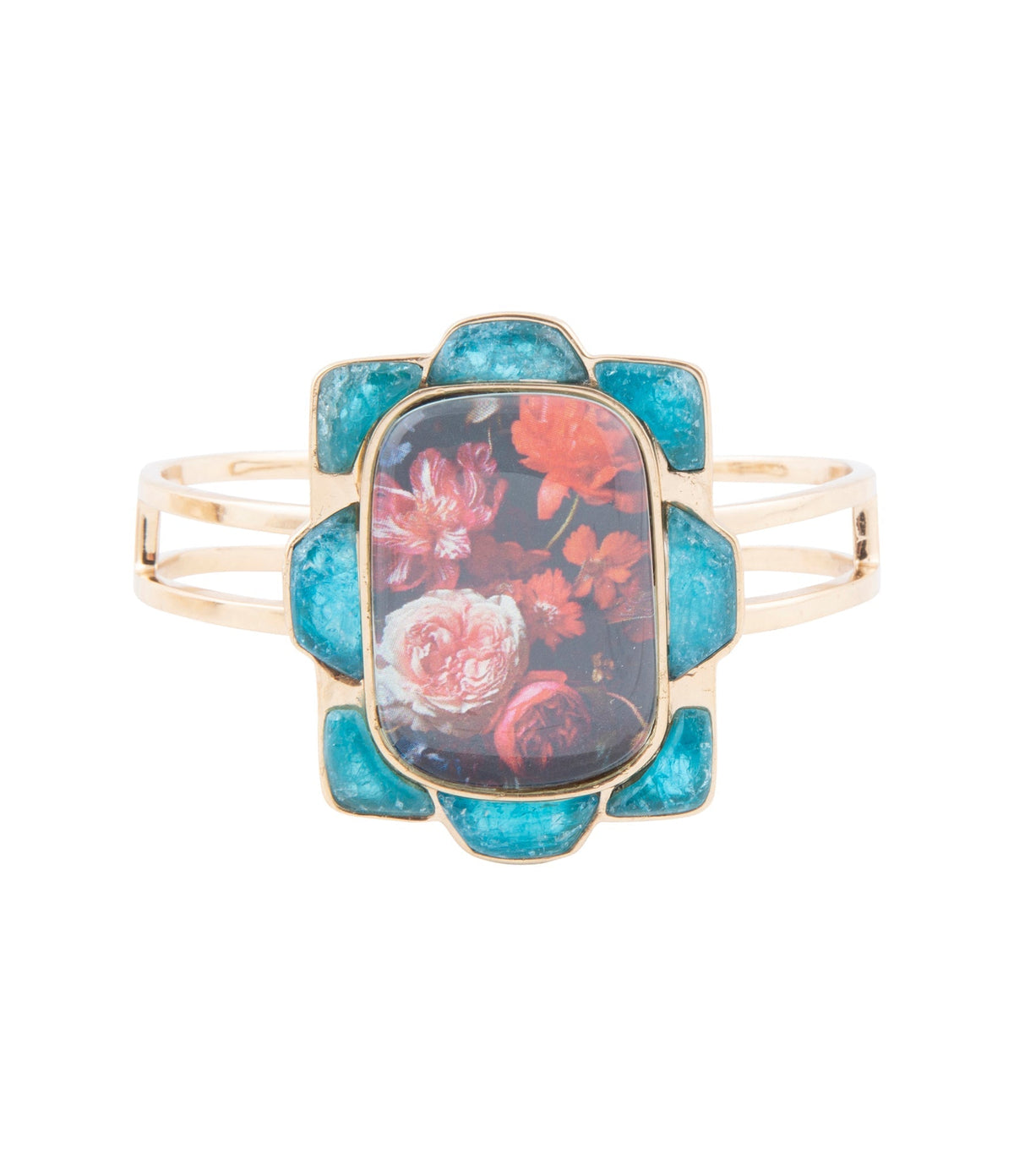 Scenic Red Floral Blue Apatite Golden Cuff Bracelet Bracelets La Vie Bien Scenic Red Floral Blue Apatite Golden Cuff Bracelet