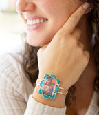 Scenic Red Floral Blue Apatite Golden Cuff Bracelet Bracelets La Vie Bien Scenic Red Floral Blue Apatite Golden Cuff Bracelet