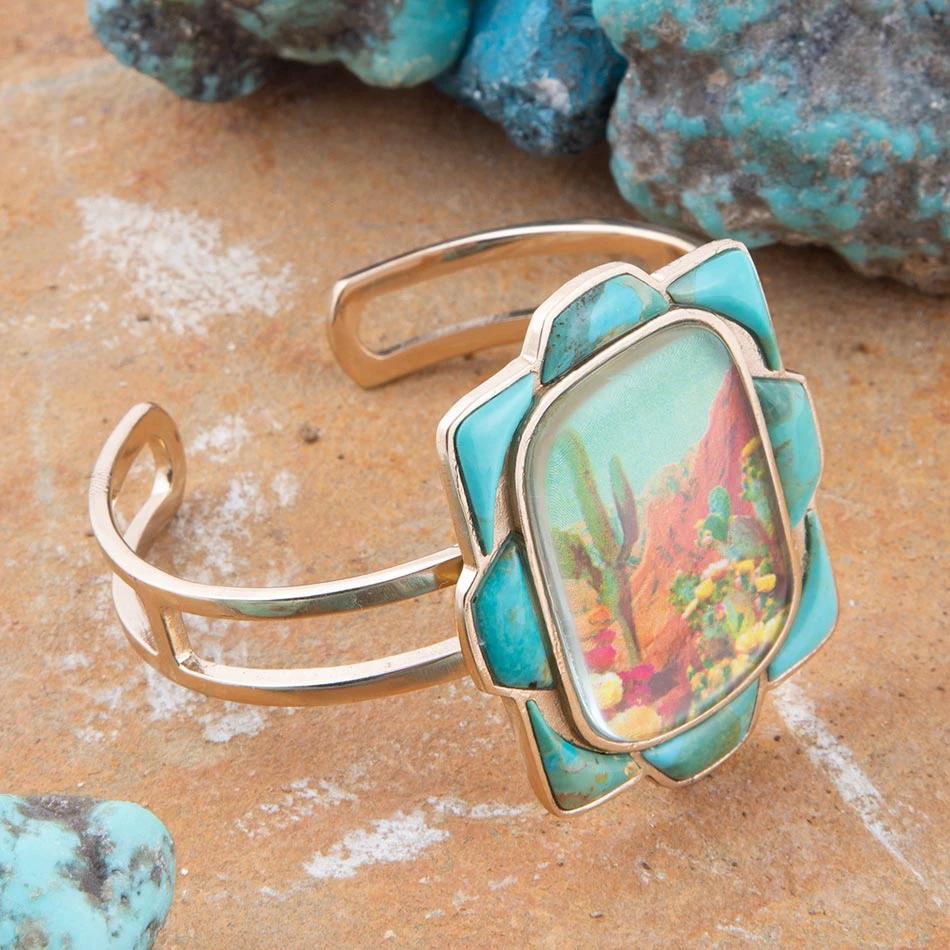 Scenic Sedona Blue Turquoise and Golden Cuff Bracelet by Barse Jewelry