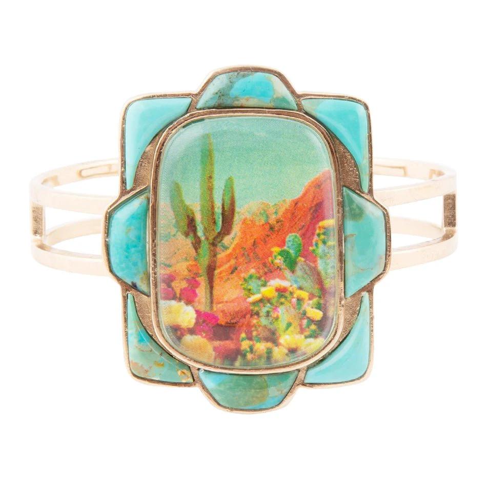 Scenic Sedona Blue Turquoise and Golden Cuff Bracelet by Barse Jewelry