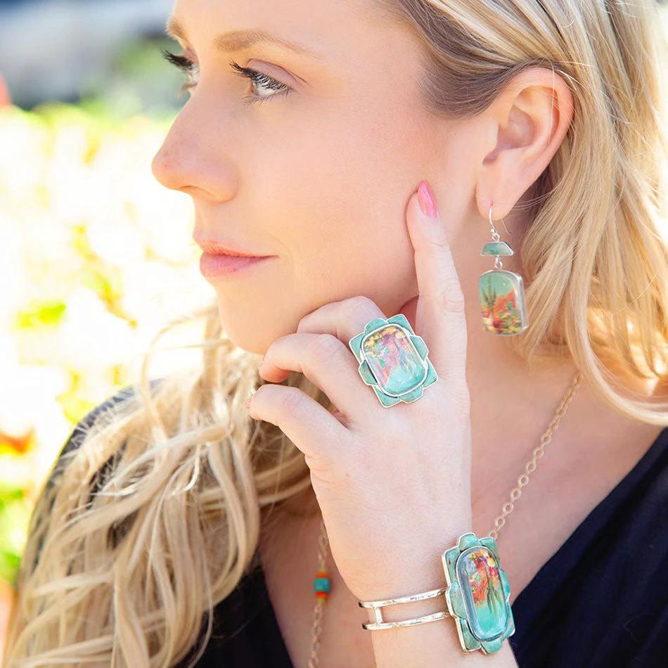 Scenic Sedona Desert Blue Turquoise Golden Drop Earrings by Barse Jewelry