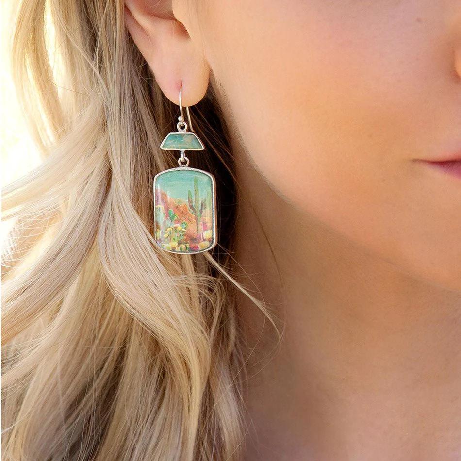 Scenic Sedona Desert Blue Turquoise Golden Drop Earrings by Barse Jewelry