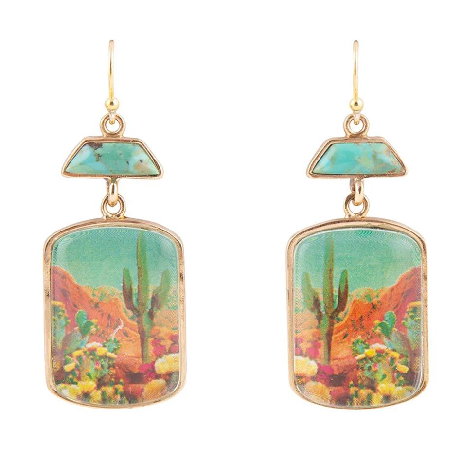 Scenic Sedona Desert Blue Turquoise Golden Drop Earrings by Barse Jewelry