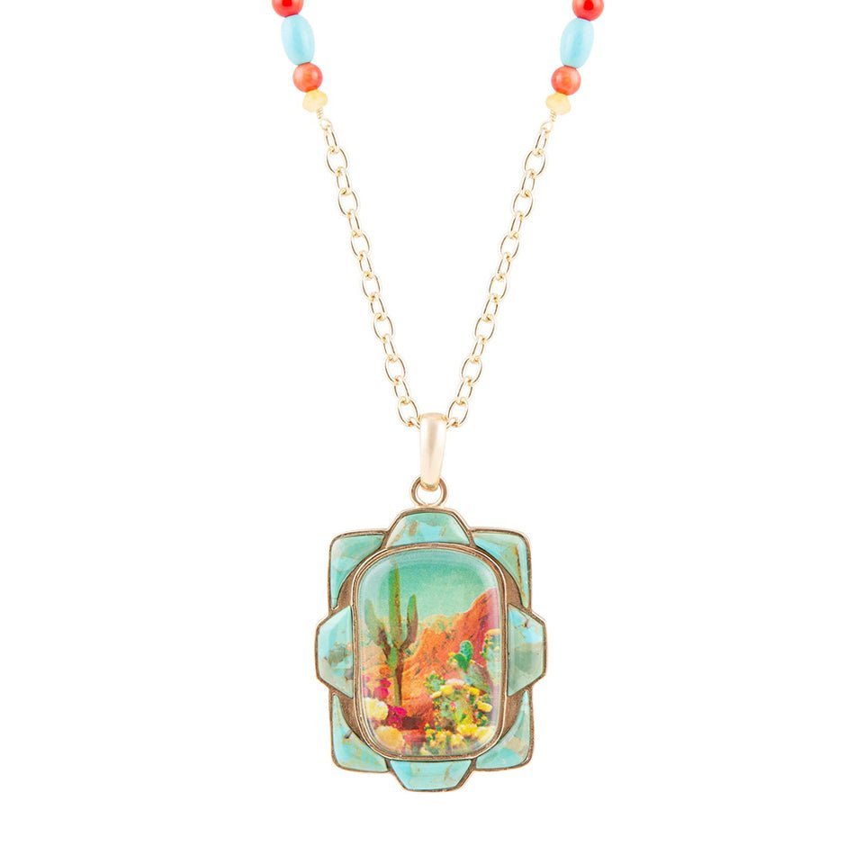 Scenic Sedona Desert Blue Turquoise Golden Pendant Necklace Necklaces La Vie Bien Scenic Sedona Desert Blue Turquoise Golden Pendant Necklace