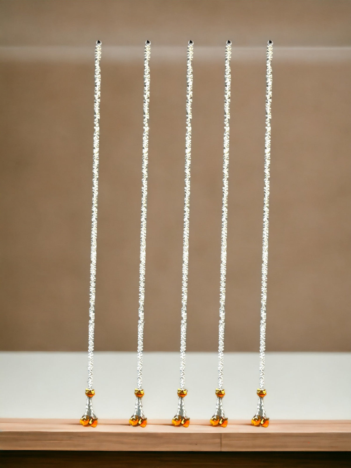 Scented Jasmine Gajra Lari with PomPom, Set of 5 Festive Decor La Vie Bien Scented Jasmine Gajra Lari with PomPom, Set of 5