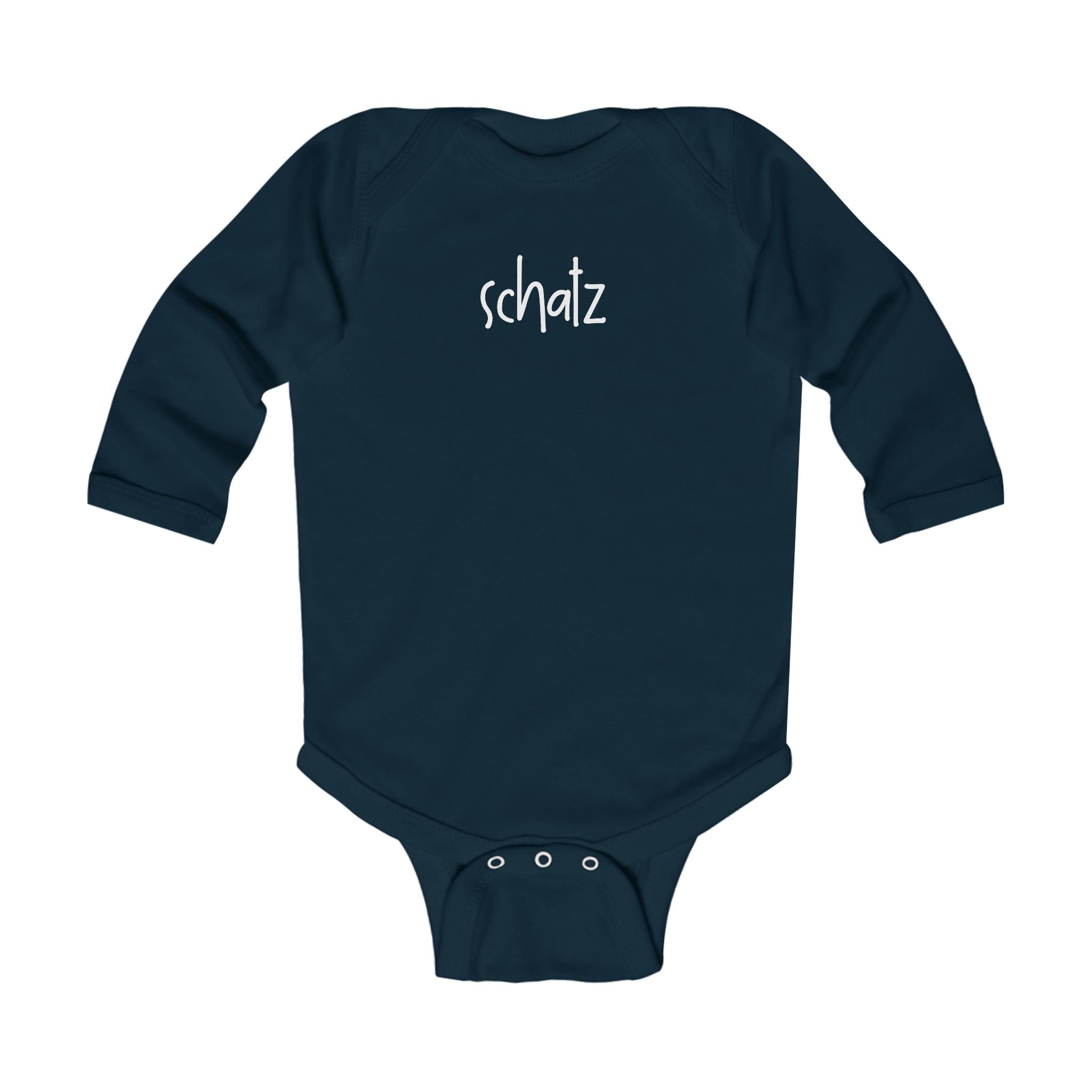 Schatz (treasure, darling) German Script baby bodysuit, long sleeve infant bodysuit Kids clothes La Vie Bien Schatz (treasure, darling) German Script baby bodysuit, long sleeve infant bodysuit