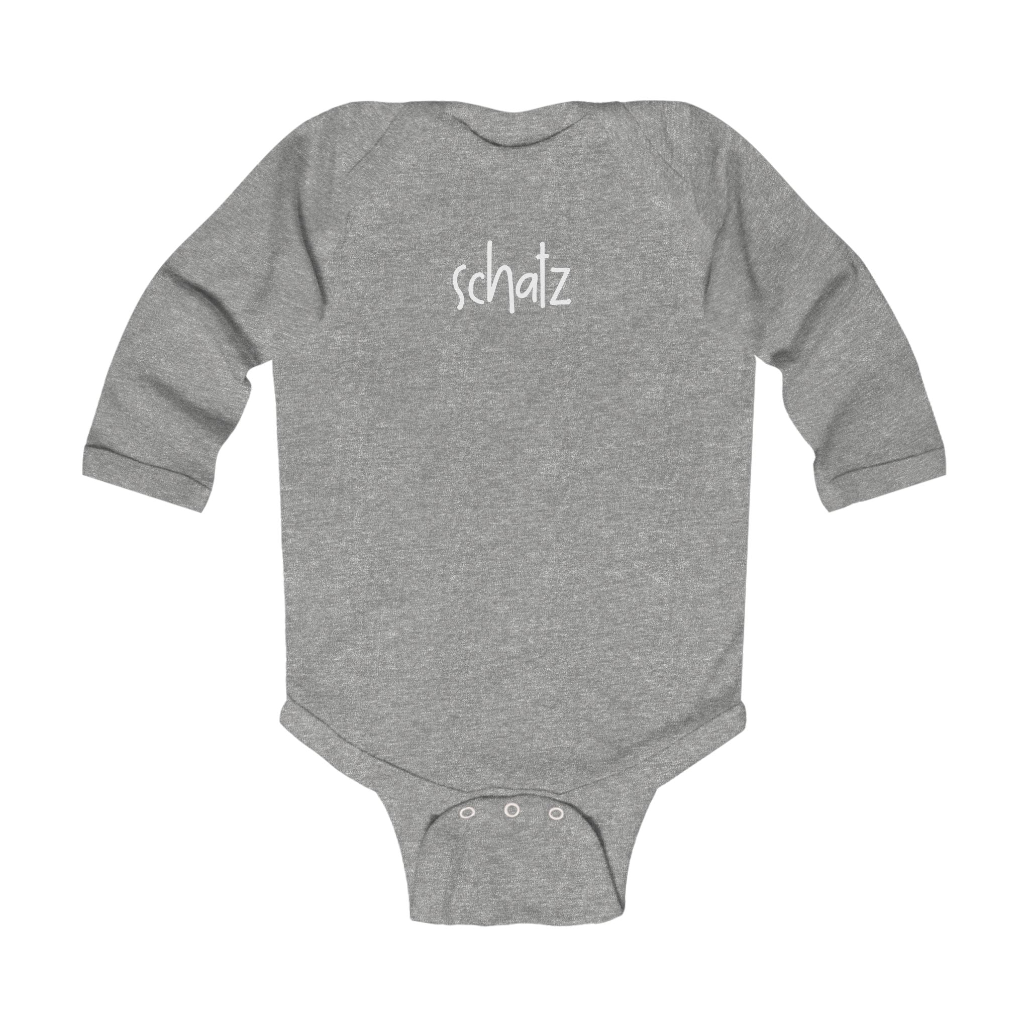 Schatz (treasure, darling) German Script baby bodysuit, long sleeve infant bodysuit Kids clothes La Vie Bien Schatz (treasure, darling) German Script baby bodysuit, long sleeve infant bodysuit