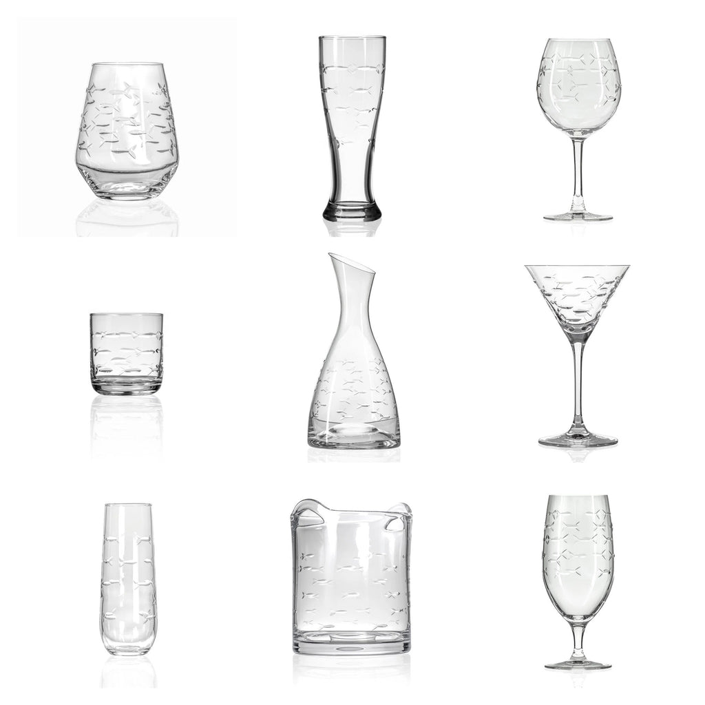 School of Fish Etched Glassware Kitchen Accessories La Vie Bien School of Fish Etched Glassware