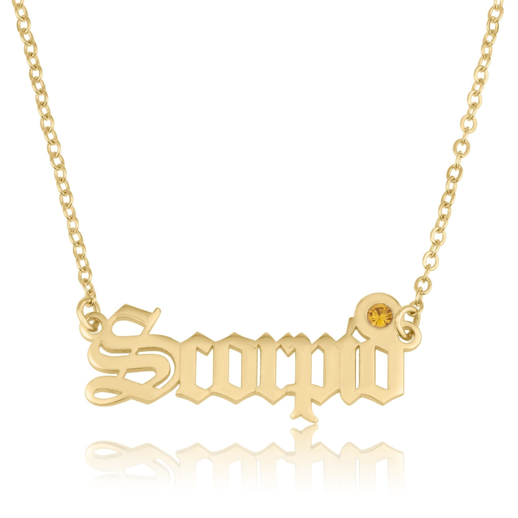 Scorpio Script Necklace With Swarovski Birthstone La Vie Bien Scorpio Script Necklace With Swarovski Birthstone