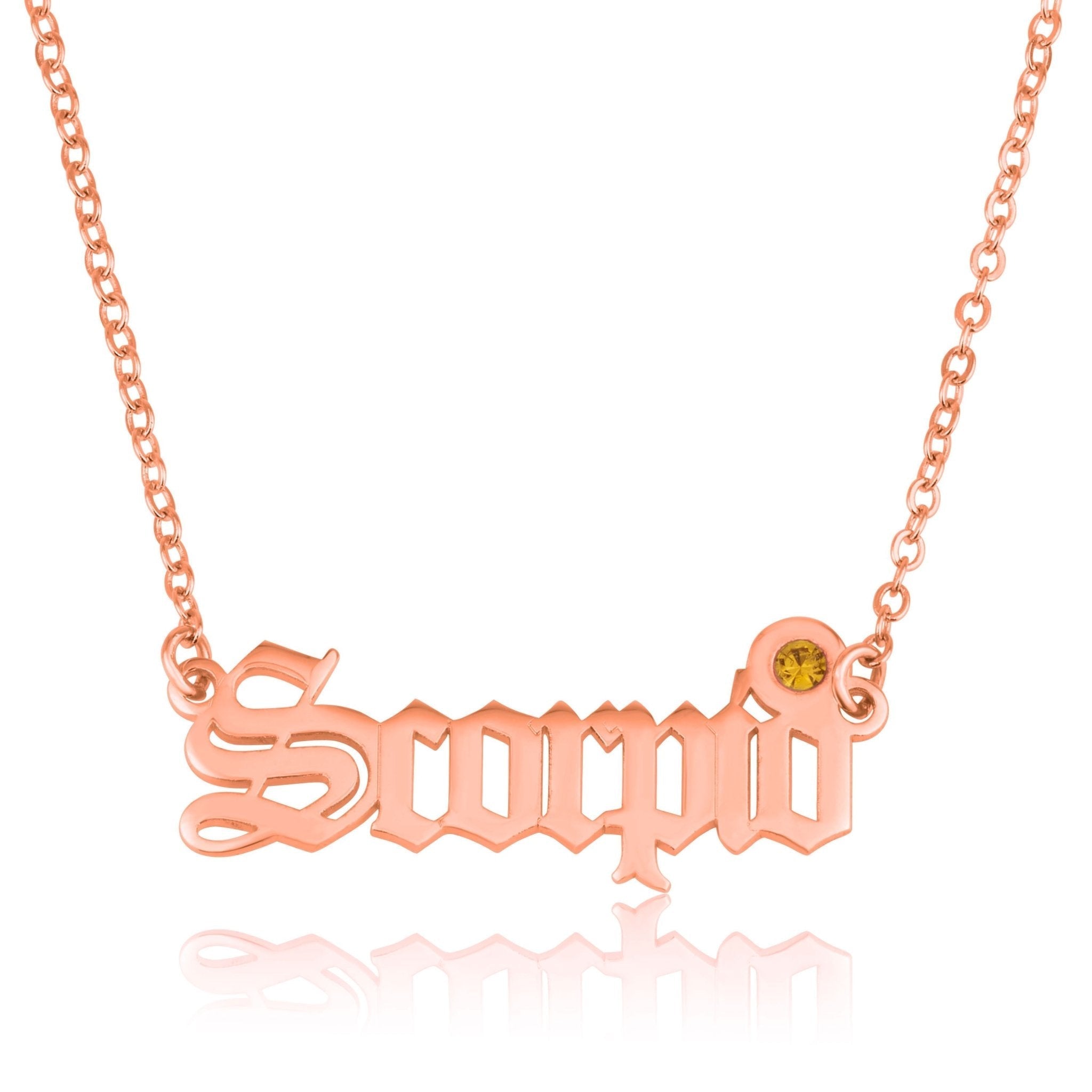 Scorpio Script Necklace With Swarovski Birthstone La Vie Bien Scorpio Script Necklace With Swarovski Birthstone