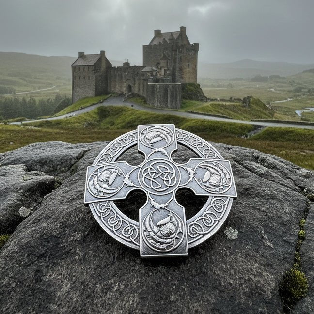 Scottish Thistle Cross Plaid Pin - Handmade in Scotland Brooch La Vie Bien Scottish Thistle Cross Plaid Pin - Handmade in Scotland
