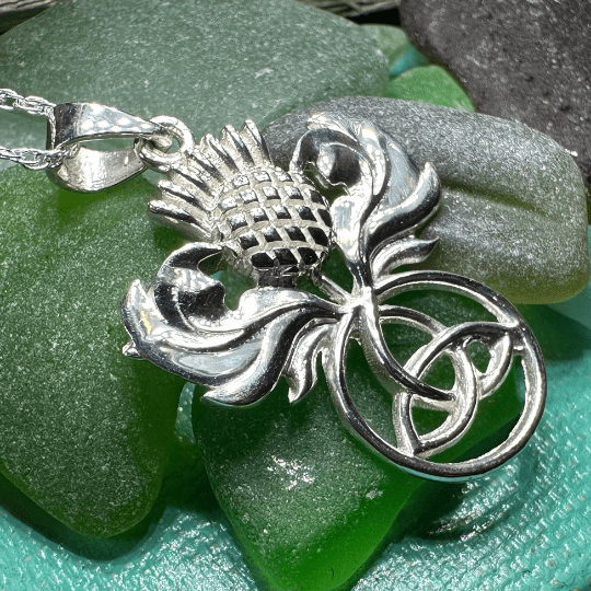 Scottish Thistle Trinity Knot Necklace in Sterling Silver Pendant La Vie Bien Scottish Thistle Trinity Knot Necklace in Sterling Silver