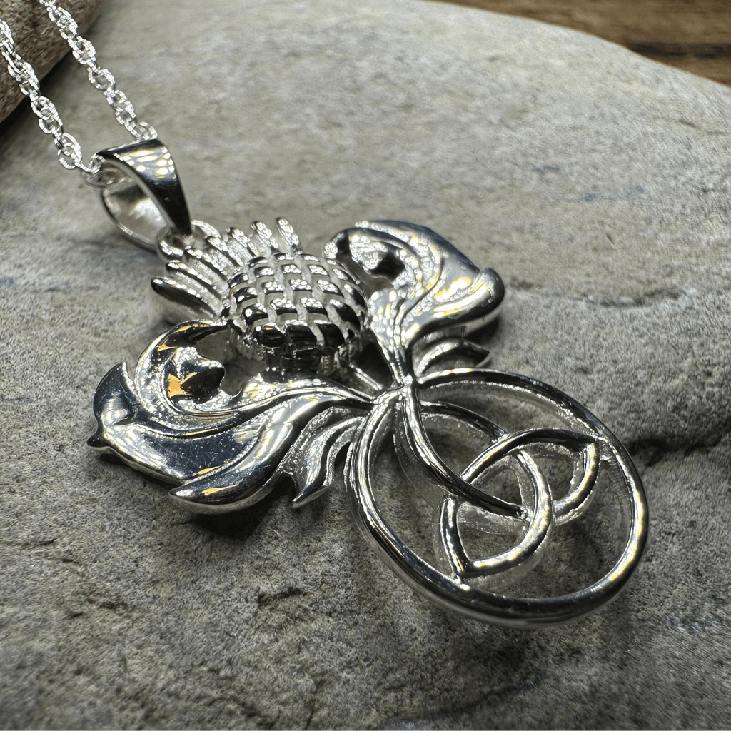 Scottish Thistle Trinity Knot Necklace in Sterling Silver Pendant La Vie Bien Scottish Thistle Trinity Knot Necklace in Sterling Silver