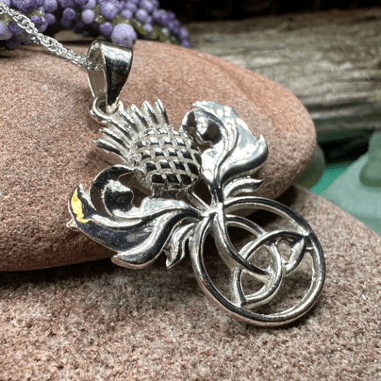 Scottish Thistle Trinity Knot Necklace in Sterling Silver Pendant La Vie Bien Scottish Thistle Trinity Knot Necklace in Sterling Silver