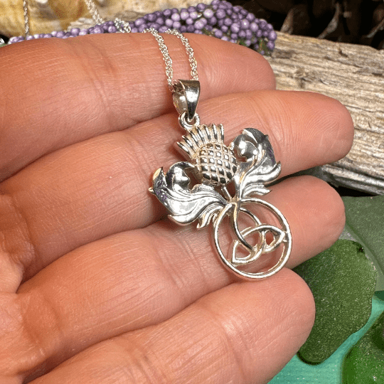 Scottish Thistle Trinity Knot Necklace in Sterling Silver Pendant La Vie Bien Scottish Thistle Trinity Knot Necklace in Sterling Silver