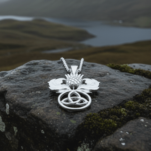 Scottish Thistle Trinity Knot Necklace in Sterling Silver Pendant La Vie Bien Scottish Thistle Trinity Knot Necklace in Sterling Silver