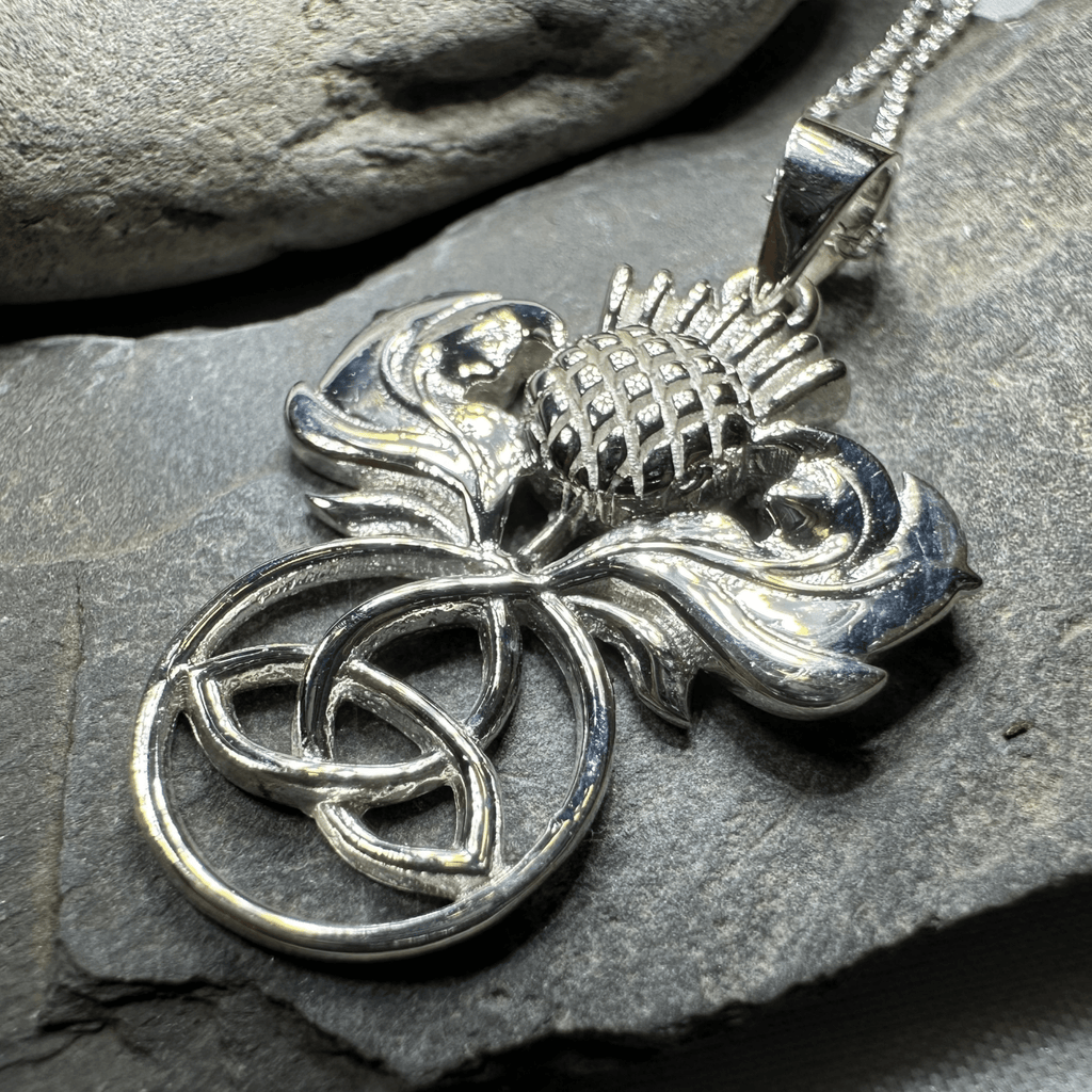 Scottish Thistle Trinity Knot Necklace in Sterling Silver Pendant La Vie Bien Scottish Thistle Trinity Knot Necklace in Sterling Silver