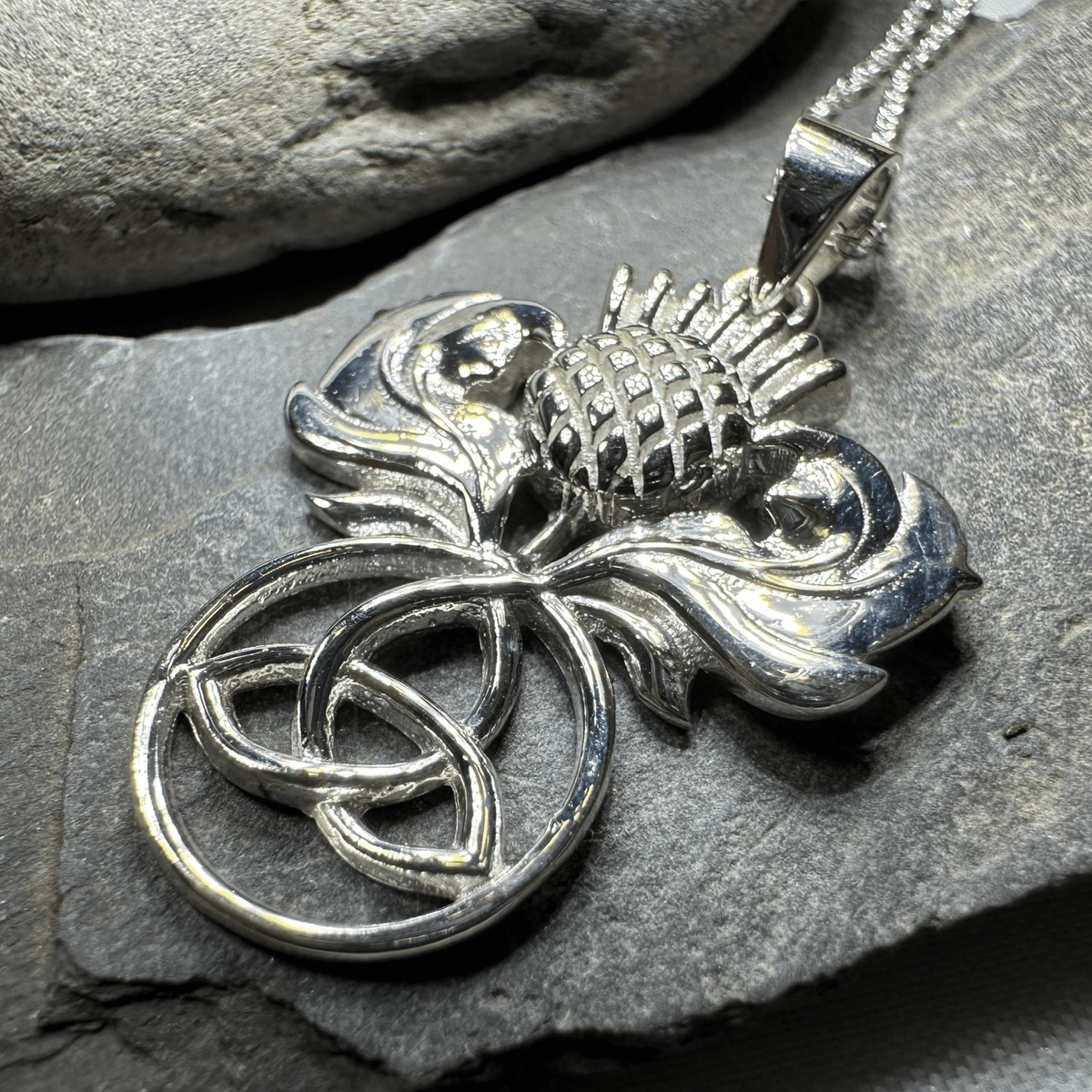 Scottish Thistle Trinity Knot Necklace in Sterling Silver Pendant La Vie Bien Scottish Thistle Trinity Knot Necklace in Sterling Silver