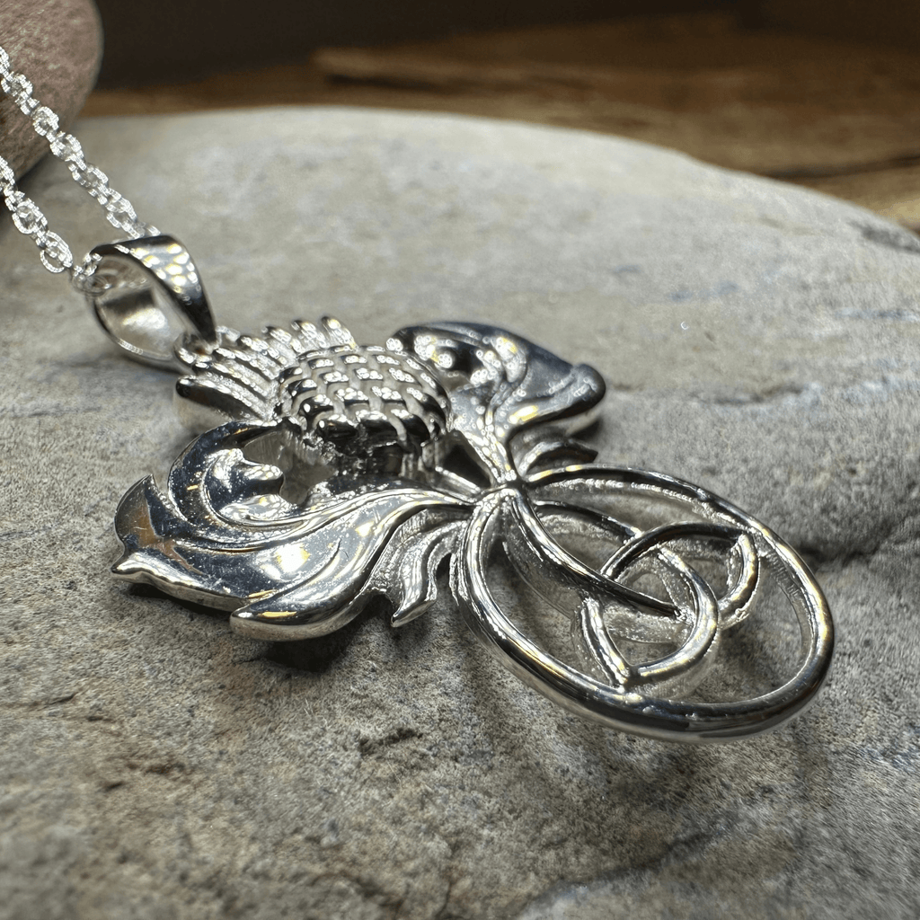 Scottish Thistle Trinity Knot Necklace in Sterling Silver Pendant La Vie Bien Scottish Thistle Trinity Knot Necklace in Sterling Silver