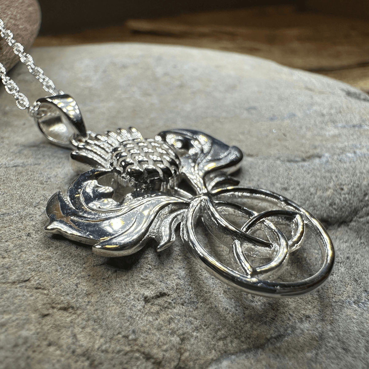 Scottish Thistle Trinity Knot Necklace in Sterling Silver Pendant La Vie Bien Scottish Thistle Trinity Knot Necklace in Sterling Silver